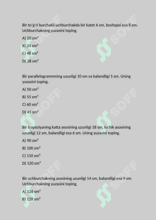Matematika Majburiy Test 2025 2