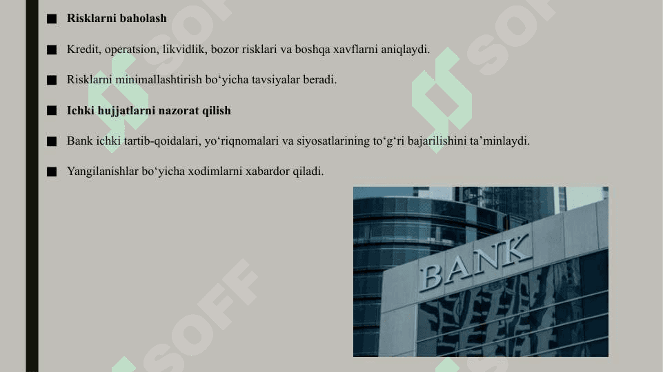 Bank ichki nazorati bo'limi faoliyati bilan tanishish 4