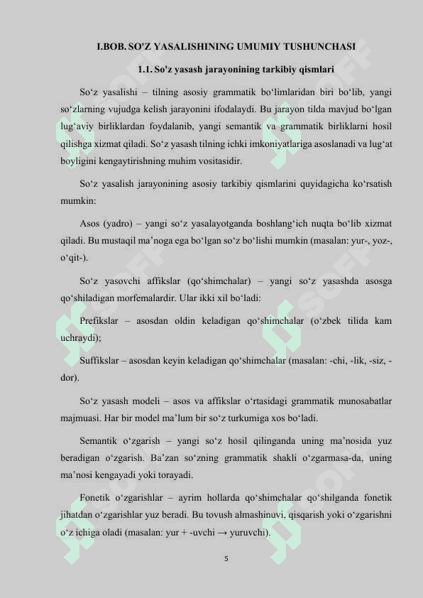O'ZBEK ADABIY TILIDA SO'Z YASALISHI JARAYONI VA UNDAGI O'ZGARISHLAR. 5