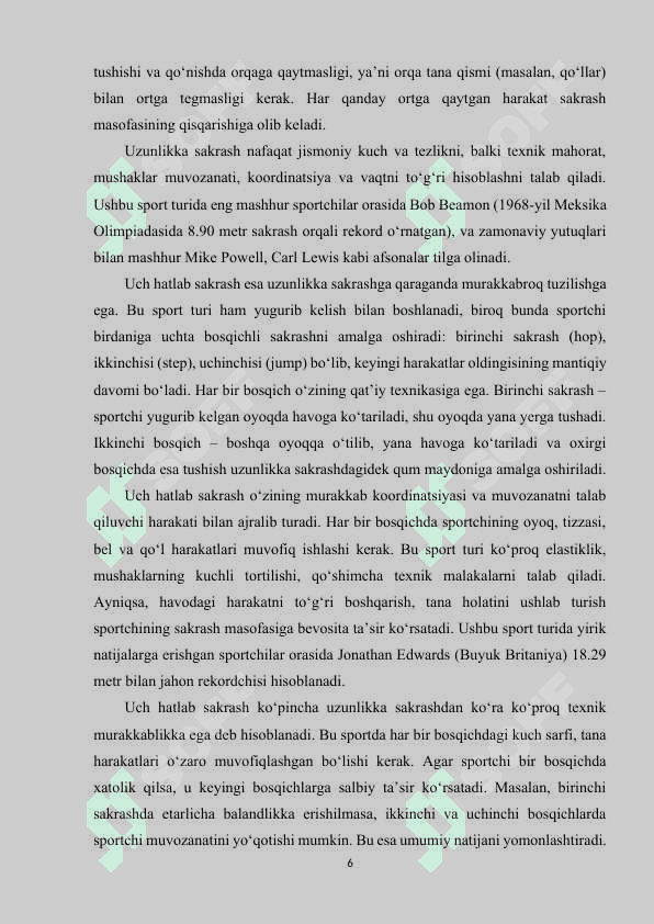 Uzunlikka sakrash va uch hatlab sakrashlar texnikasi o‘rgatish 6