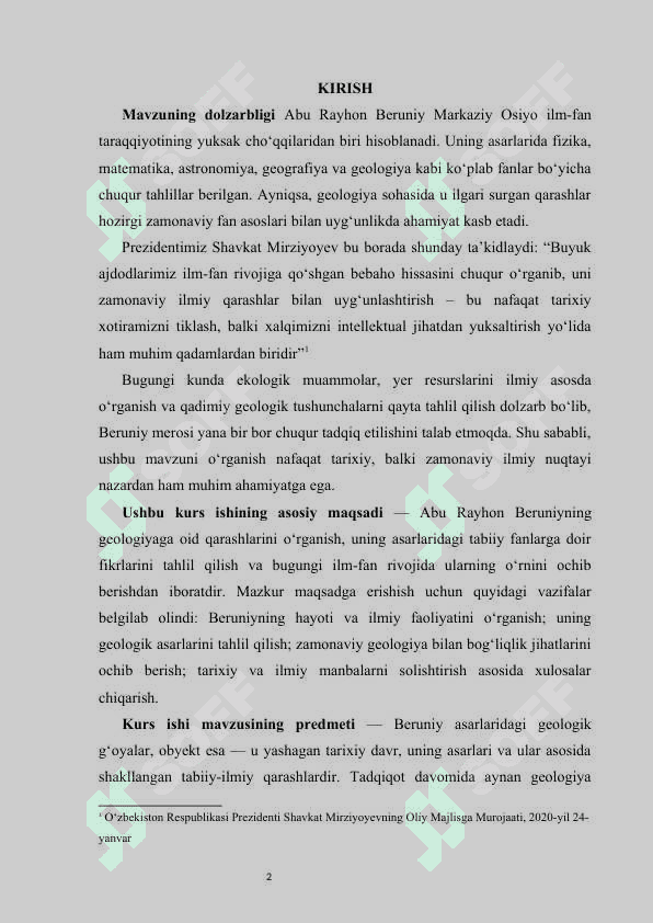 Abu Rayhon Beruniy va geologiya faniga qo‘shgan hissasi kurs ishi 2