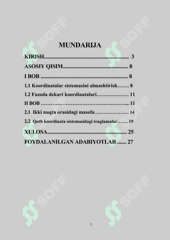 Qutub koordinatalar sistemasi  kurs ishi 2