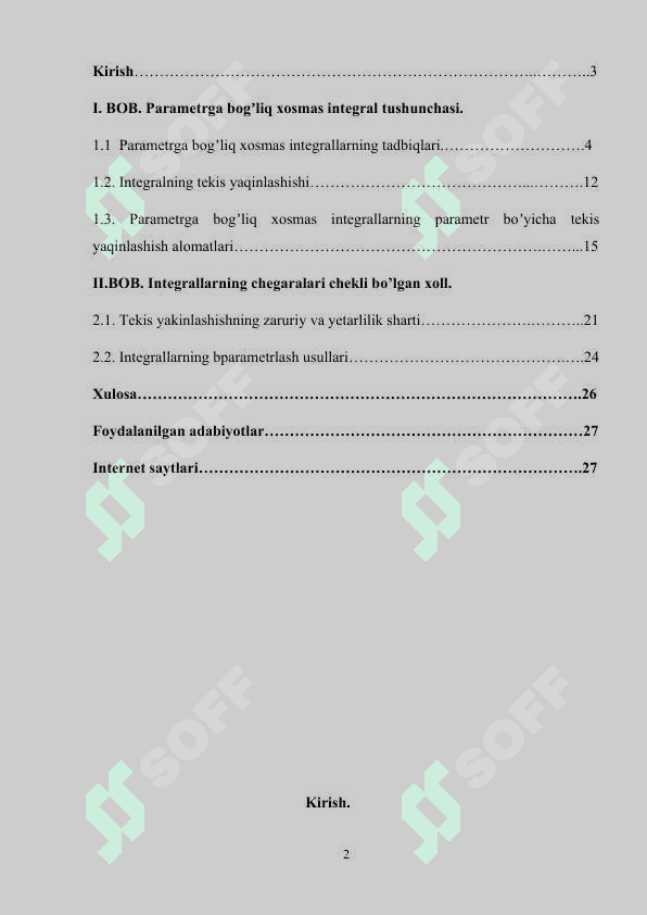Parametrga bogʼliq integrallarning tekis yaqinlashishi kurs ishi 2