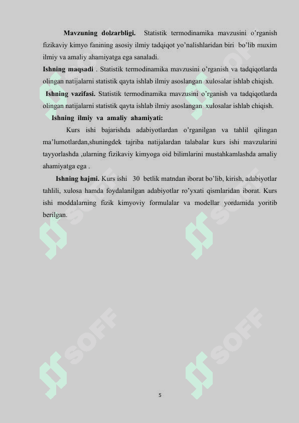 STATISTIK TERMODINAMIKA kurs ishi 5