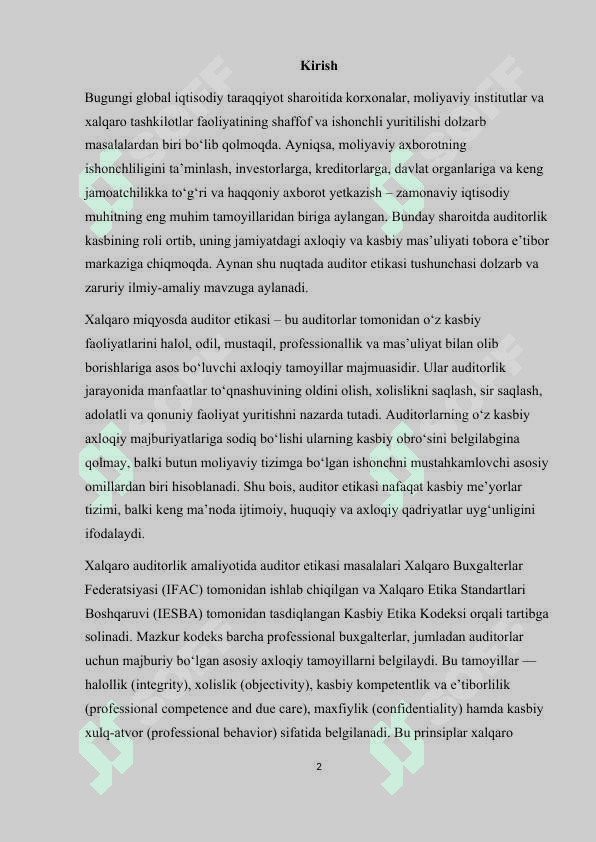 Xalqaro amaliyotda auditor etikasi 2
