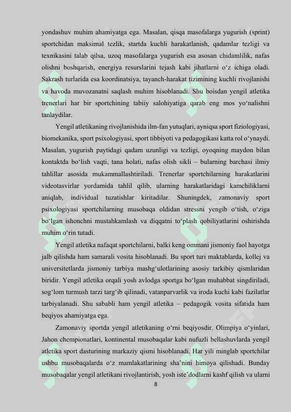 Yengil atletika bo‘limlari va ularning turkumlanishi. 8
