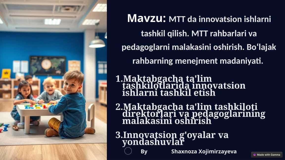 maktabgacha ta'lim tashkilotlarida innovatsion ishlarni tashkil qilish