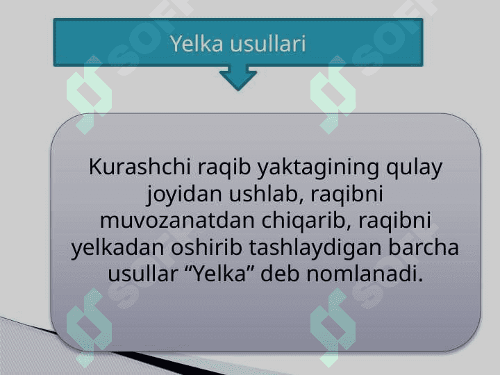 Ikki yengidan ushlab yelkadan oshirib tashlash. 2