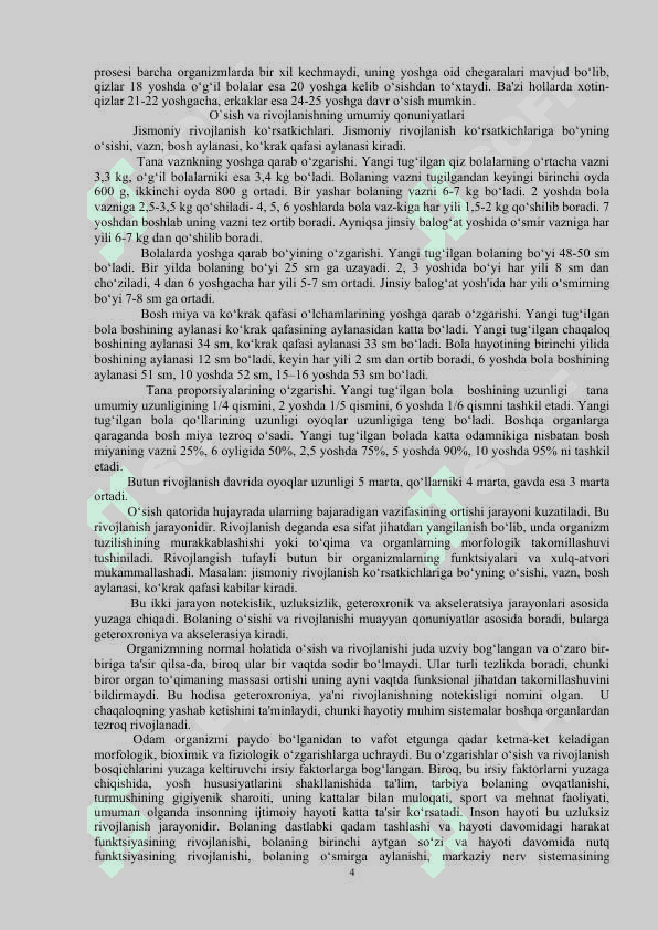 Yosh fiziologiyasi va gigiyena fanidan o’quv uslubiy majmua 4
