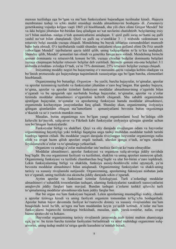 Yosh fiziologiyasi va gigiyena fanidan o’quv uslubiy majmua 8