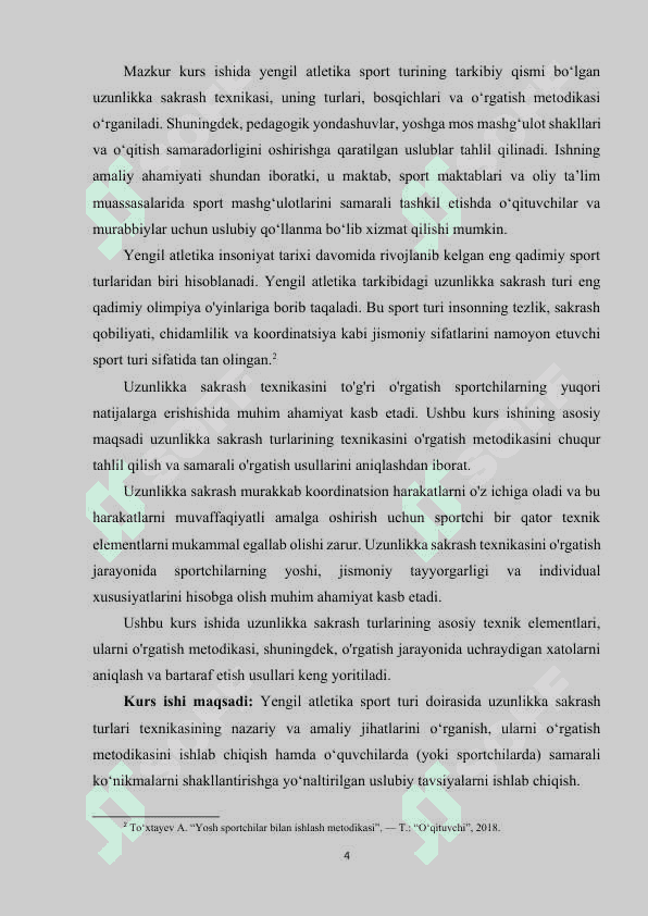 Yengil atletika sport turida uzunlikka sakrash turlari texnikasini o'rgatish 4