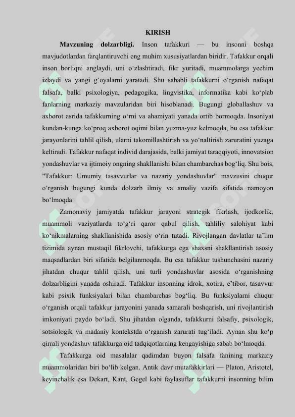 TAFAKKUR: UMUMIY TASAVVURLAR VA NAZARIY YONDASHUVLAR 3