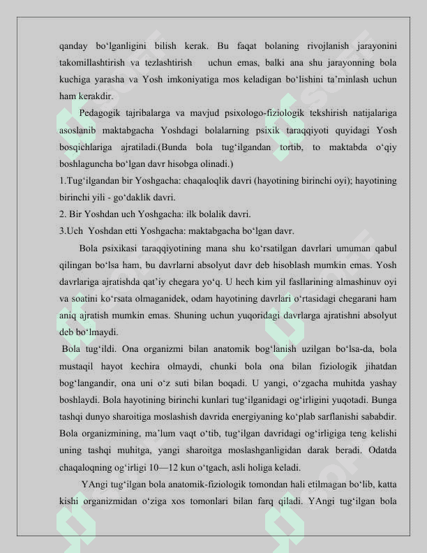 ONTOGENEZNING ILK BOSQICHLARIDA INSONNING PSIXIK RIVOJLANISHIGA XOS XUSUSIYATLAR. 8