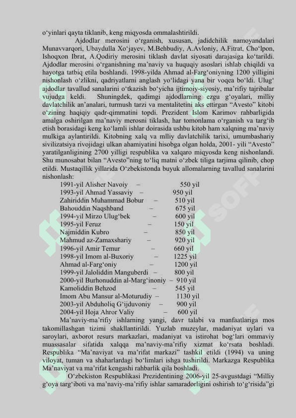 MUSTAQILLIK YILLARIDA O`ZBEKISTONDAGI MA`NAVIY VA MADANIY TARAQQIYOT. 4