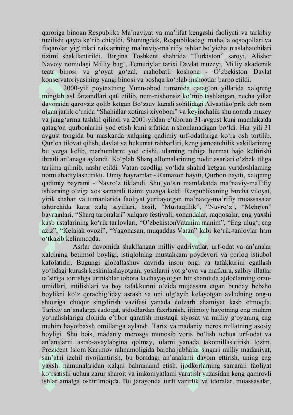 MUSTAQILLIK YILLARIDA O`ZBEKISTONDAGI MA`NAVIY VA MADANIY TARAQQIYOT. 5