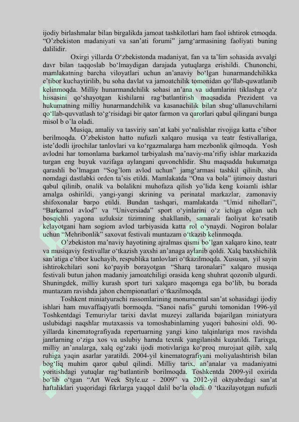MUSTAQILLIK YILLARIDA O`ZBEKISTONDAGI MA`NAVIY VA MADANIY TARAQQIYOT. 6