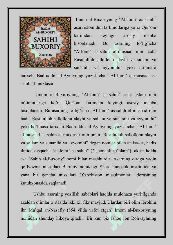 IMOM AL BUXORIY HAYOTI VA FOILIYATI 3