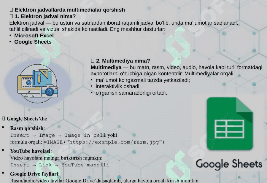 Elektron Jadvallarda Multimedialar va Dashboardlar 4