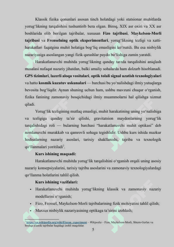 Xarakatlanuvchi muhit optikasi. kurs ishi 5