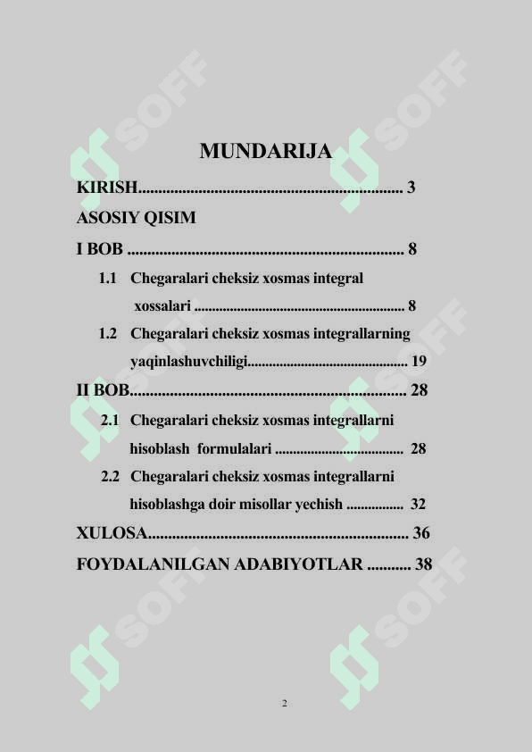 chegaralari cheksiz xosmas integral 2