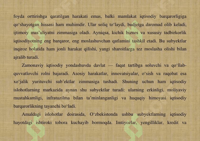 Iqtisodiyotni isloh qilish sharoitida xo'jalik yurituvchi sub'ektlar moliyaviy resurslari va kapitali. 8