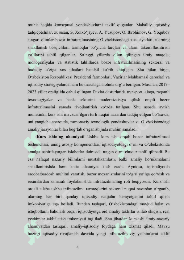 Bozor infratuzilmasi: uning asosiy sohalari va unsurlari KURS ISHI 3