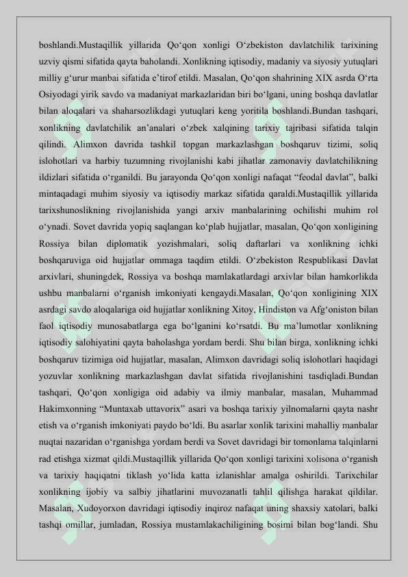 Mustaqillik yillarida Qo‘qon xonligi tarixining o‘rganilishi 26 5