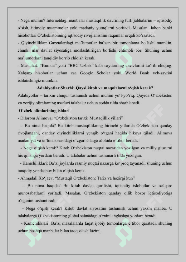 Mustаqillik dаvridа O‘zbеkistоn tаriхini o‘rgаnishgа yangichа yondаshuvlаr mavzusiga oid manbalar tahlili va adabiyotlar sharhi 2025 3