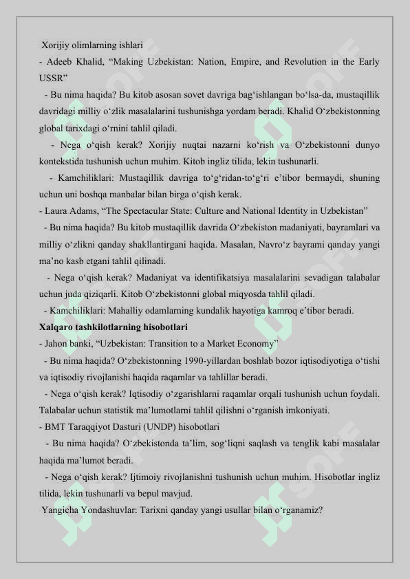 Mustаqillik dаvridа O‘zbеkistоn tаriхini o‘rgаnishgа yangichа yondаshuvlаr mavzusiga oid manbalar tahlili va adabiyotlar sharhi 2025 4