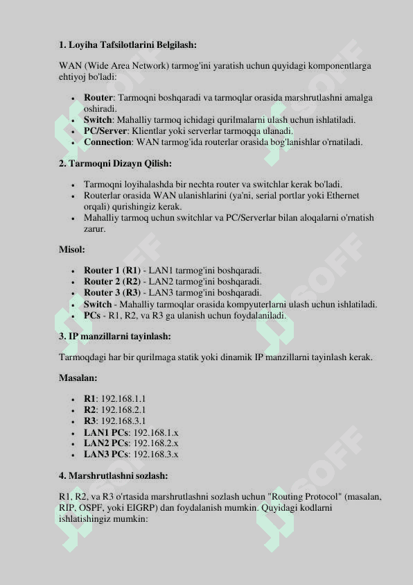 CISCO PACKET TRACERDA WAN TARMOG‘INI LOYIHALASH VA QURISH 2