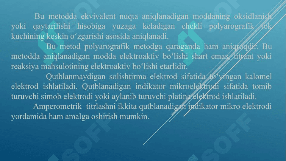 Amperometrik analiz metodi. Amperometrik titrlashdagi titrlash egrilari 3