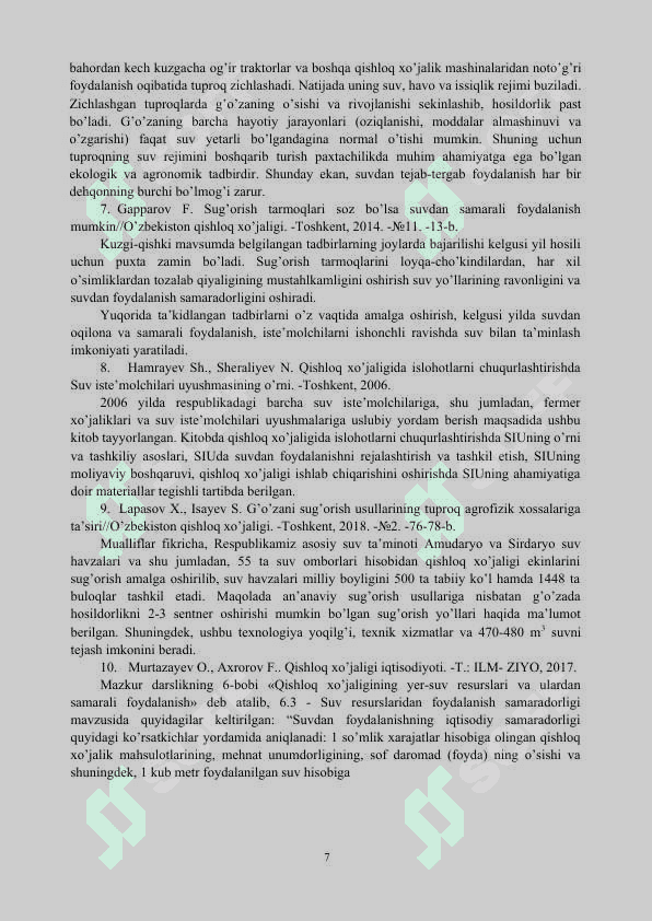 Suv resurslari va ulardan foydalanish 7