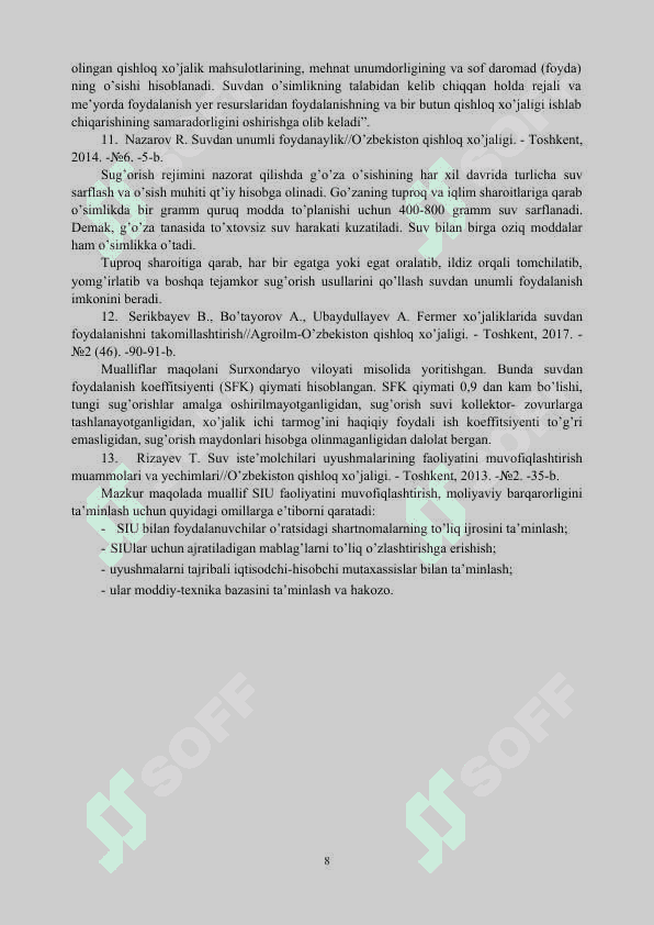 Suv resurslari va ulardan foydalanish 8