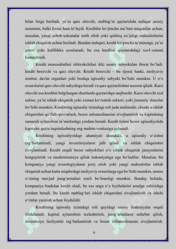 Kreditning mohiyati va vazifalari 6