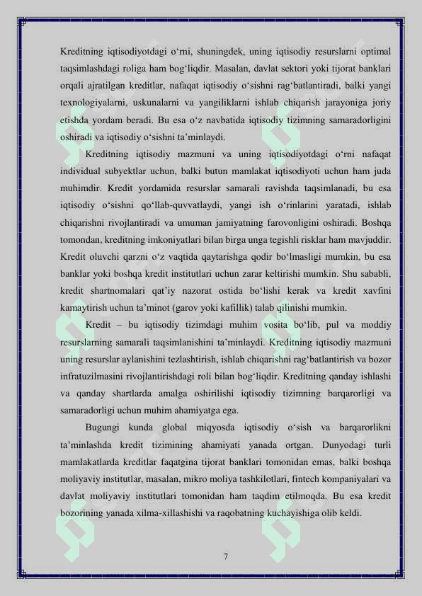 Kreditning mohiyati va vazifalari 7
