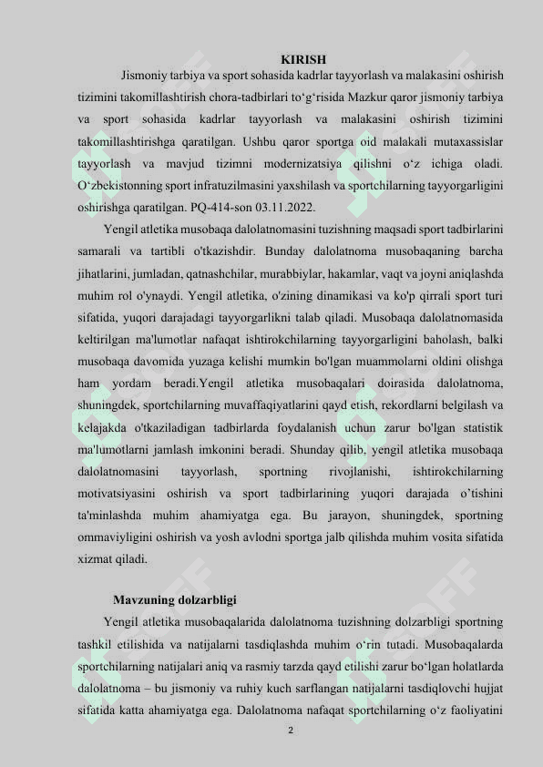 YENGIL ATLETIKA MUSOBAQA DALOLATNOMASINI TUZISHNING MAQSADI NIMA 2