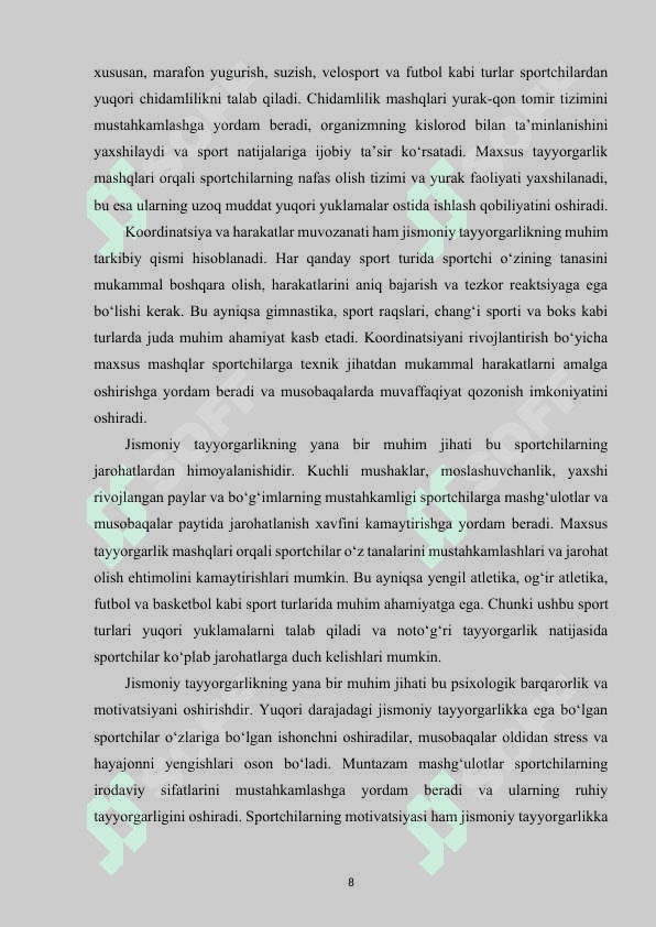 YENGIL ATLETIKA BILAN SHUG‘ULLANTIRISHDA UMUMIY RIVOJLANTIRUVCHI  HAMDA MAXSUS MASHQLARINI BAJARISHNI TAKOMILLASHTIRISH. 8