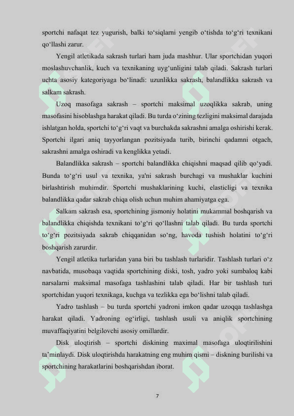 YENGIL ATLETIKA TURLARINING TEXNIKASINI O‘RGATISH NAZARIY ASOSLARI 7