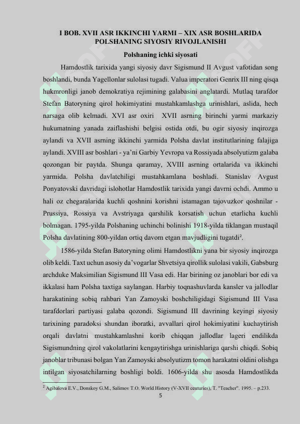 POLSHA XVII ASR IKKINCHI YARMI VA XIX ASR BOSHLARIDA kurs ishi 5