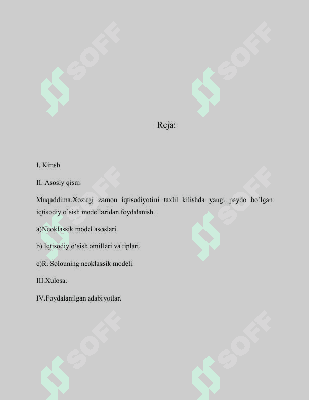 Iqtisodiy o'sishning neoklassik modeli mustaqil ish 2