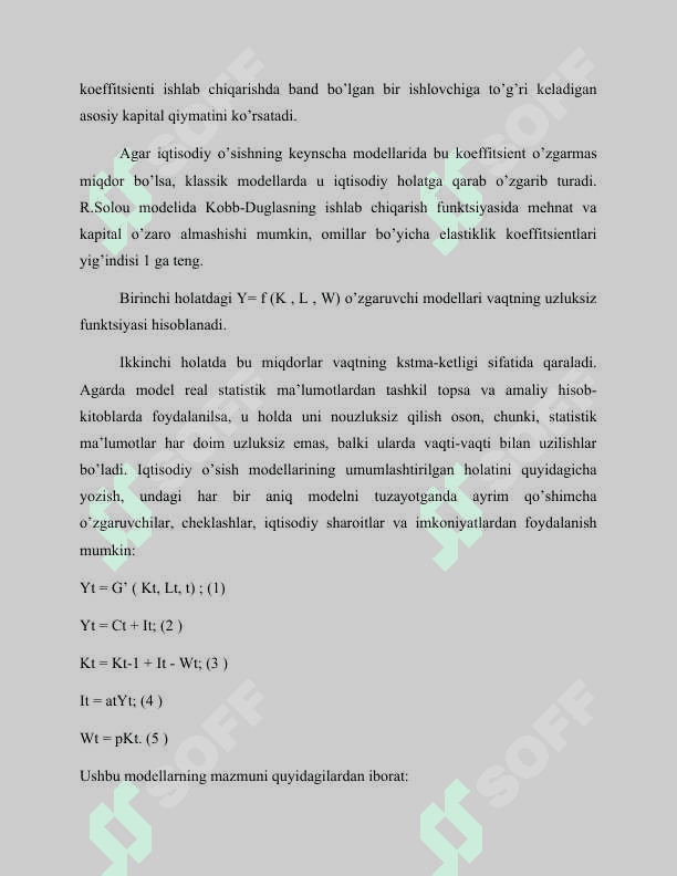 Iqtisodiy o'sishning neoklassik modeli mustaqil ish 6