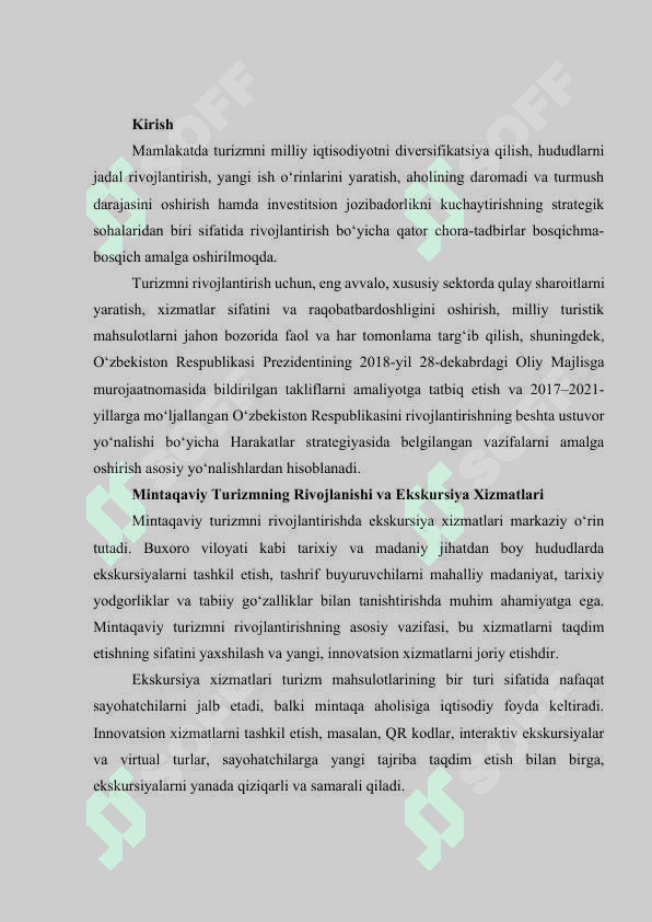 MINTАQАVIY TURIZM АSОSIDА EKSKURSIYA ХIZMАTLАRINI  TАSHKIL ETISH 2