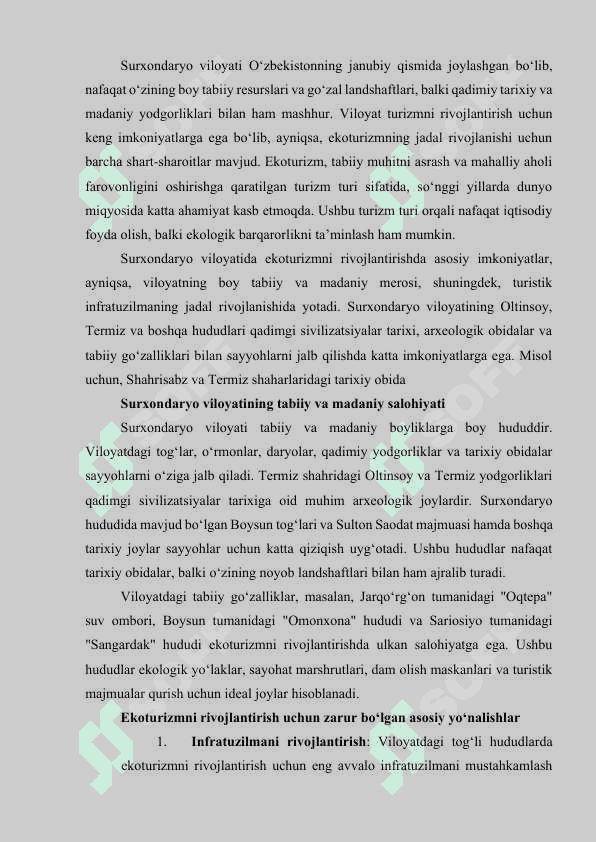 SURXОNDАRYO VILОYATINING EKОTURIZMNI RIVОJLАNTIRISHDАGI IMKОNIYATLАRI 2