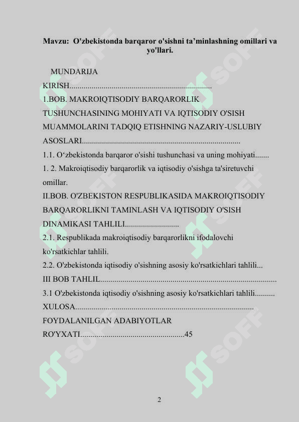 O'zbekistonda barqaror o'sishni ta’minlashning omillari va yo'llari kurs ishi 2