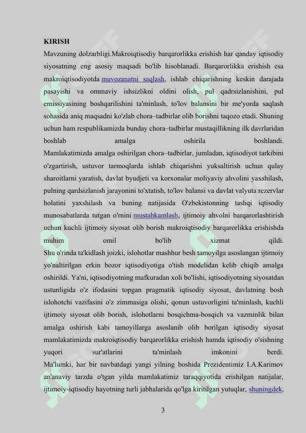 O'zbekistonda barqaror o'sishni ta’minlashning omillari va yo'llari kurs ishi 3