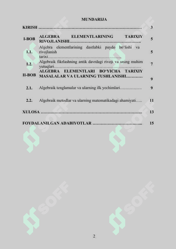 ALGEBRA ELEMENTLARI MAVZUSIDA TARIXIY MATERIALLARDAN FOYDALANISH” 2