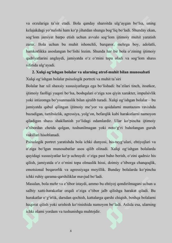 Ijtimoiy muhitning bolalar xulq-atvoriga ta’siri mustaqil ish 6