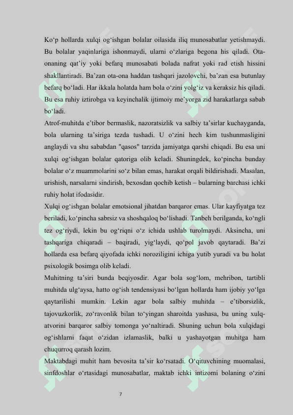 Ijtimoiy muhitning bolalar xulq-atvoriga ta’siri mustaqil ish 7