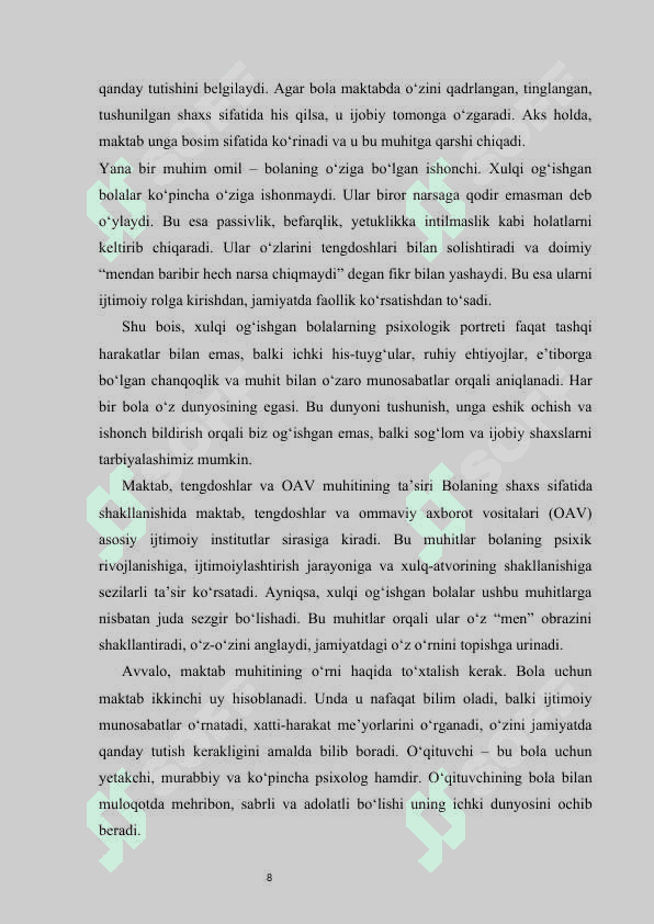 Ijtimoiy muhitning bolalar xulq-atvoriga ta’siri mustaqil ish 8