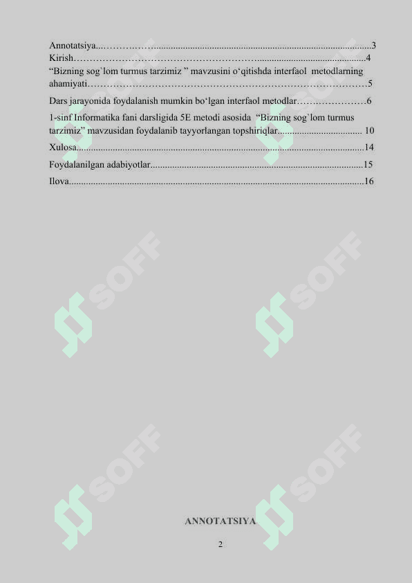 "Bizning sog'lom turmush tarzimiz" Dars ishlanmasi (mikrodars) 2